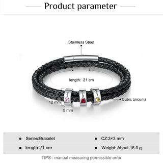 Stainless Steel Black Leather Bracelet