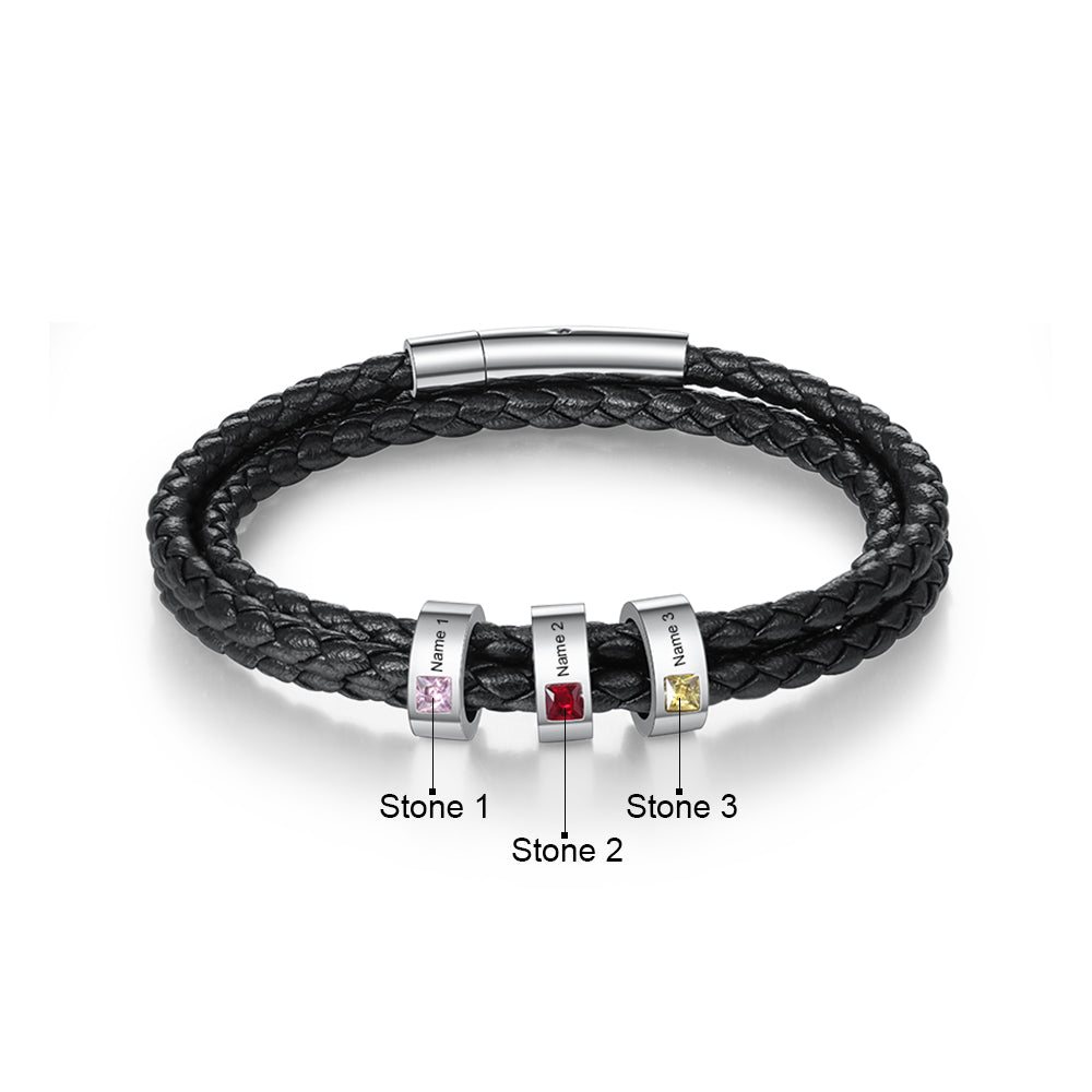 Stainless Steel Black Leather Bracelet