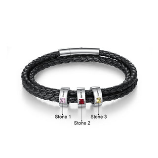 Stainless Steel Black Leather Bracelet
