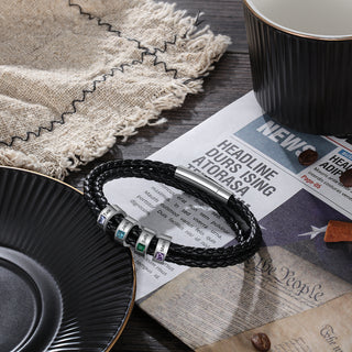 Stainless Steel Black Leather Bracelet