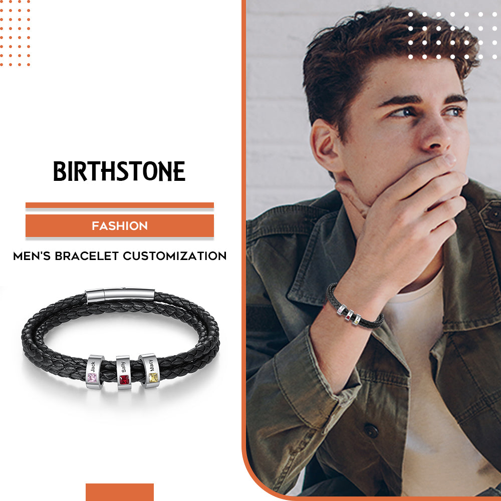 Stainless Steel Black Leather Bracelet