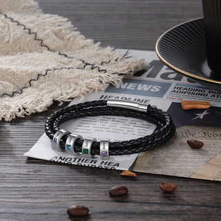 Stainless Steel Black Leather Bracelet