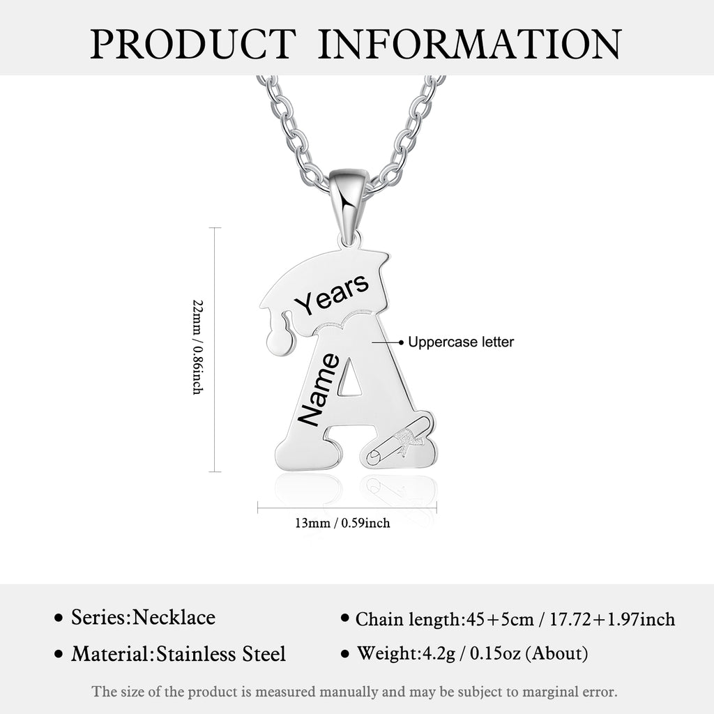 Custom Letter Necklace with Graduation Hat