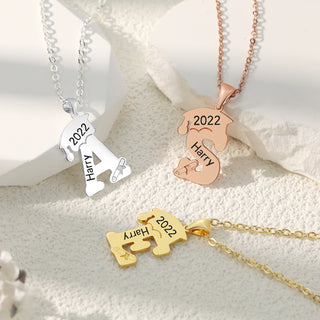 Custom Letter Necklace with Graduation Hat