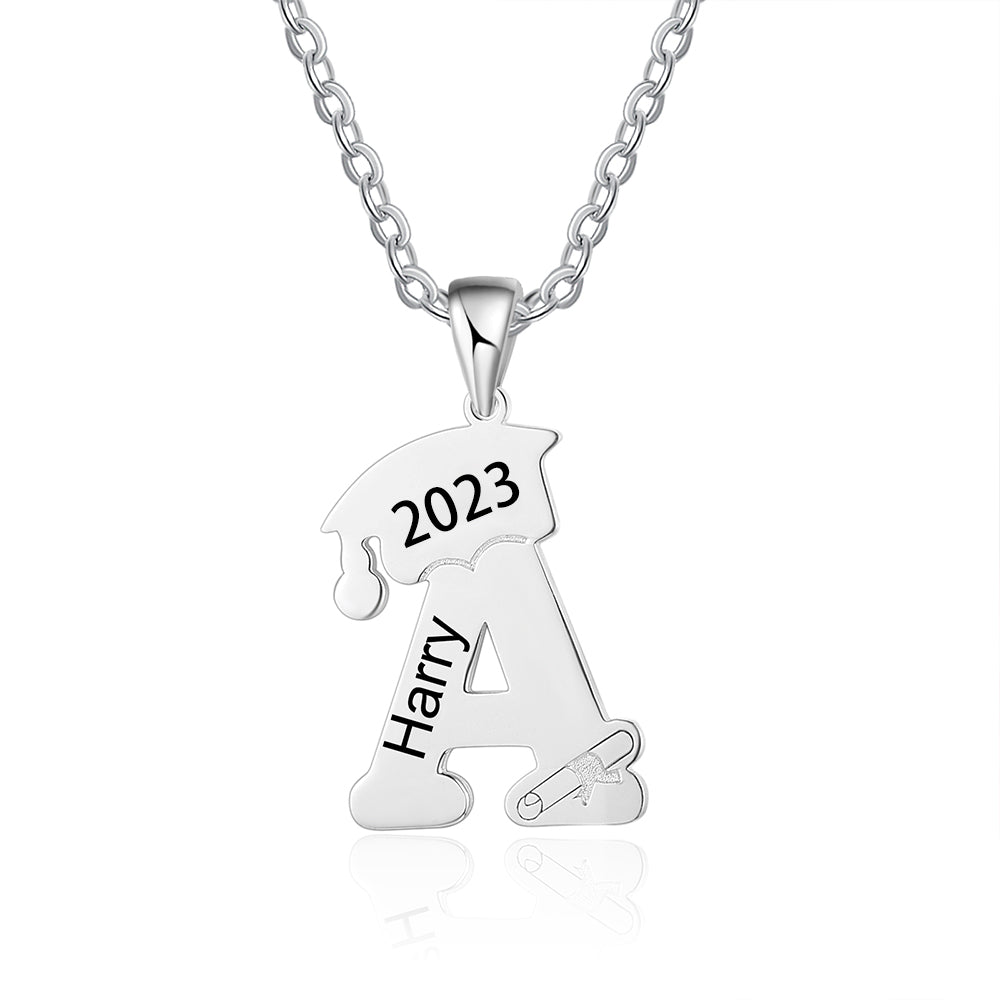 Custom Letter Necklace with Graduation Hat