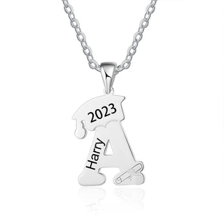 Custom Letter Necklace with Graduation Hat