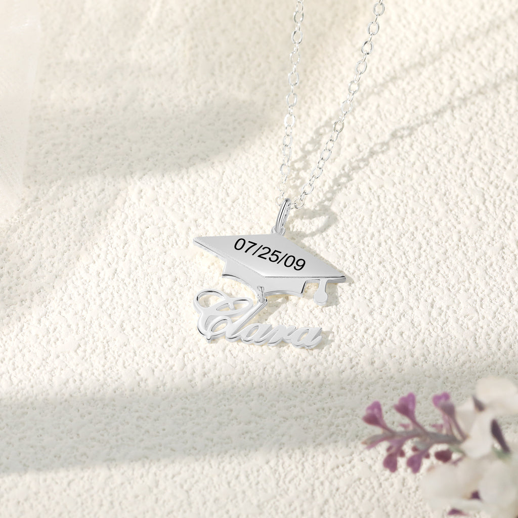 Custom Name Necklace with Graduation Hat