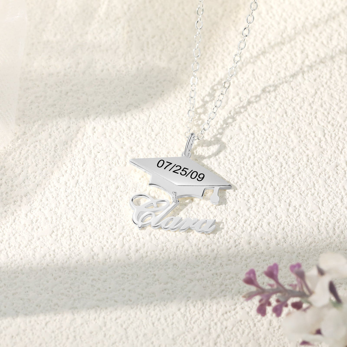 Custom Name Necklace with Graduation Hat