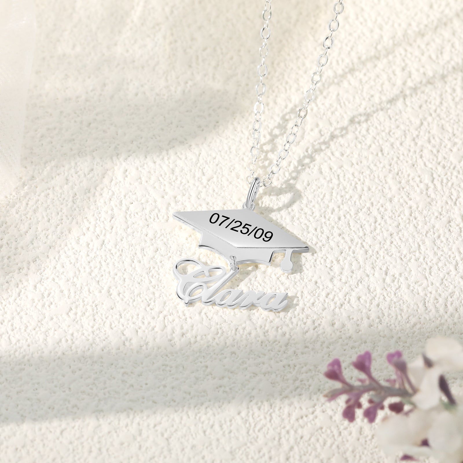 Custom Name Necklace with Graduation Hat