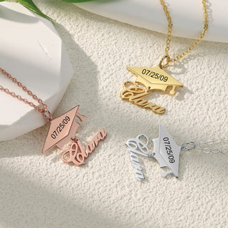 Custom Name Necklace with Graduation Hat