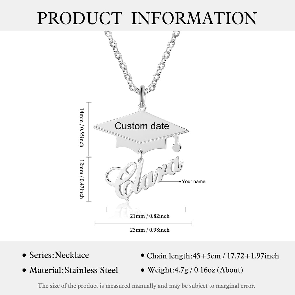 Custom Name Necklace with Graduation Hat