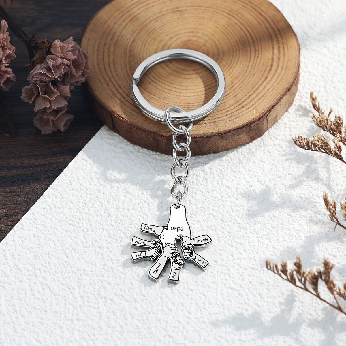 Custom Father and Child Hand Keychain
