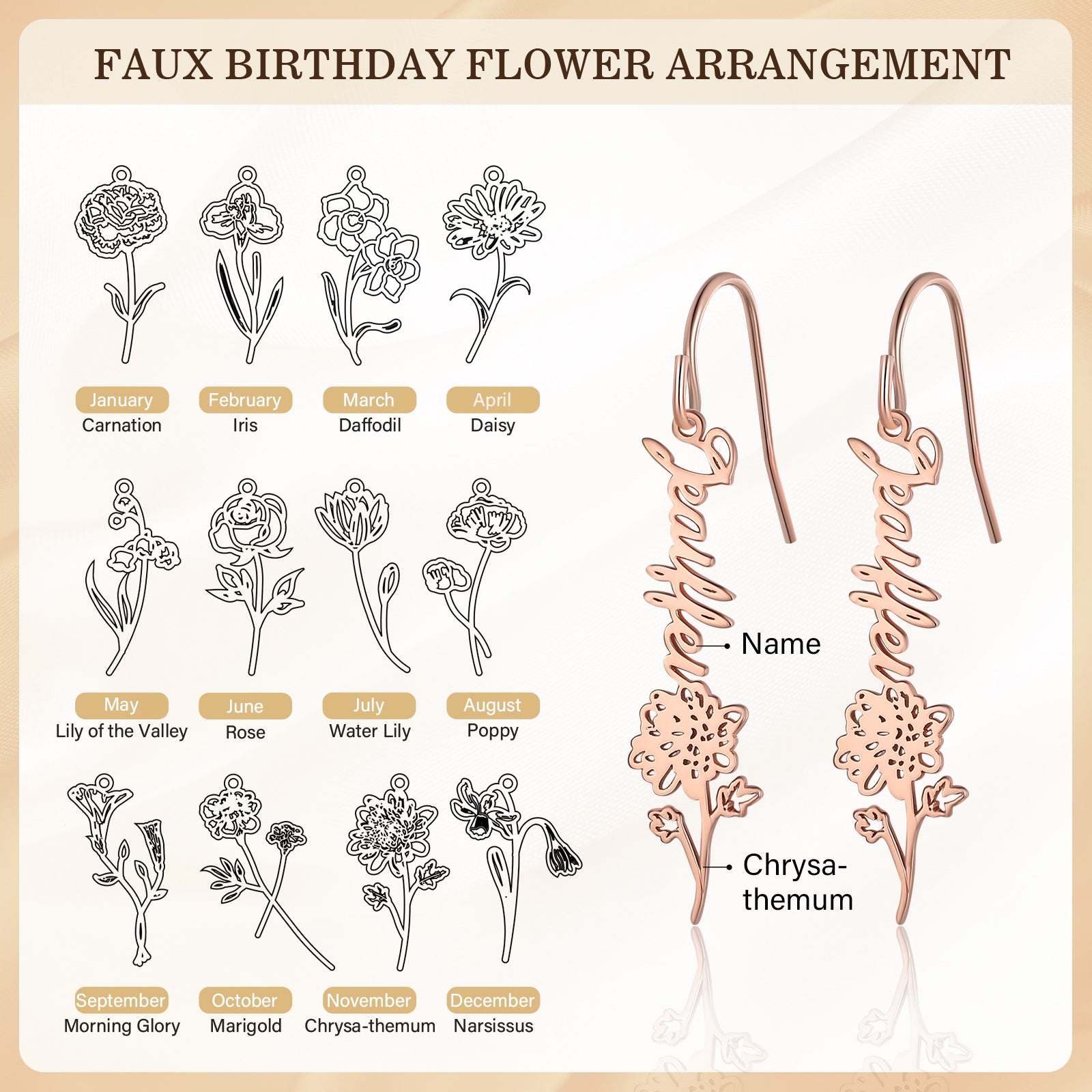 925 Sterling Silver Custom Birthflower Earrings