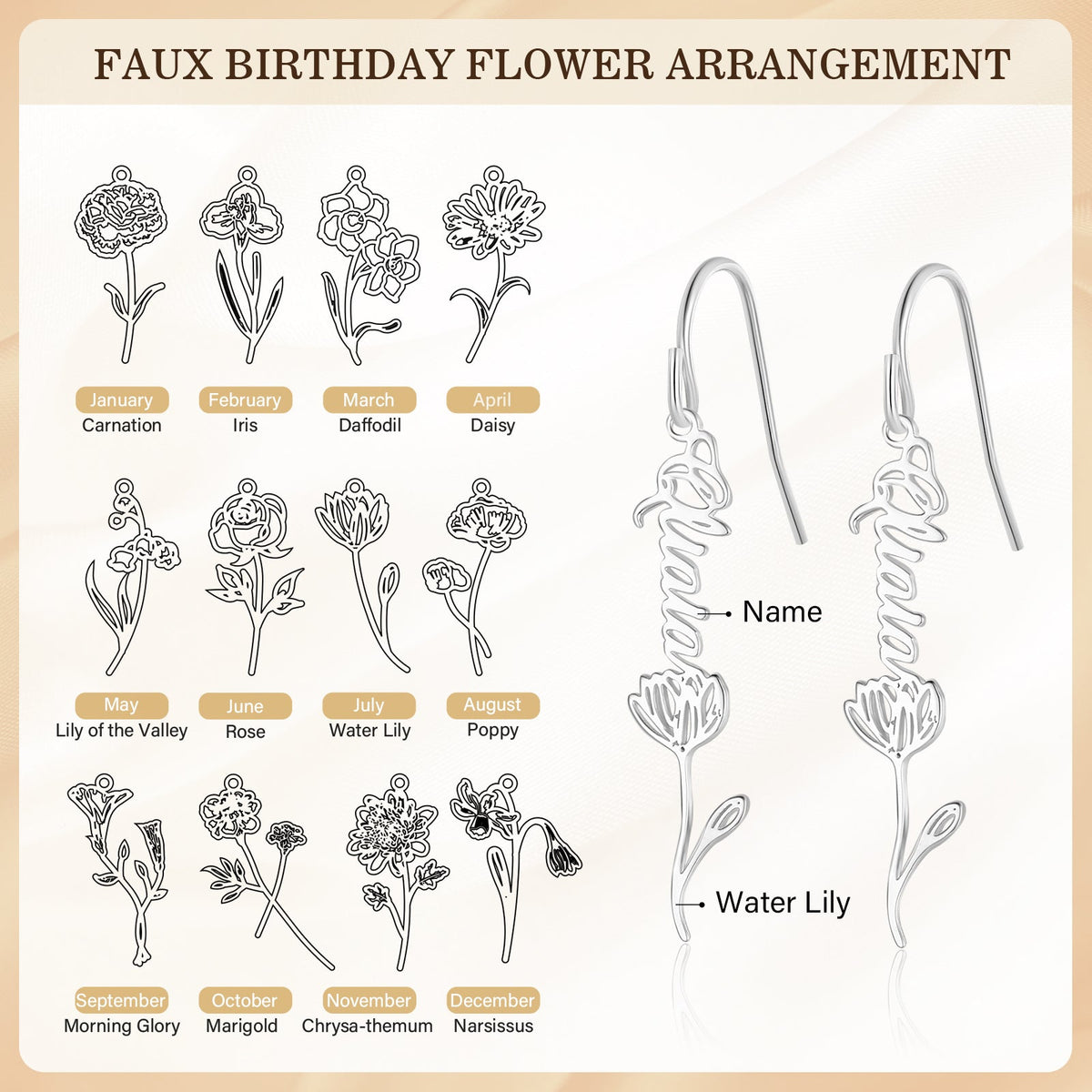 925 Sterling Silver Custom Birthflower Earrings