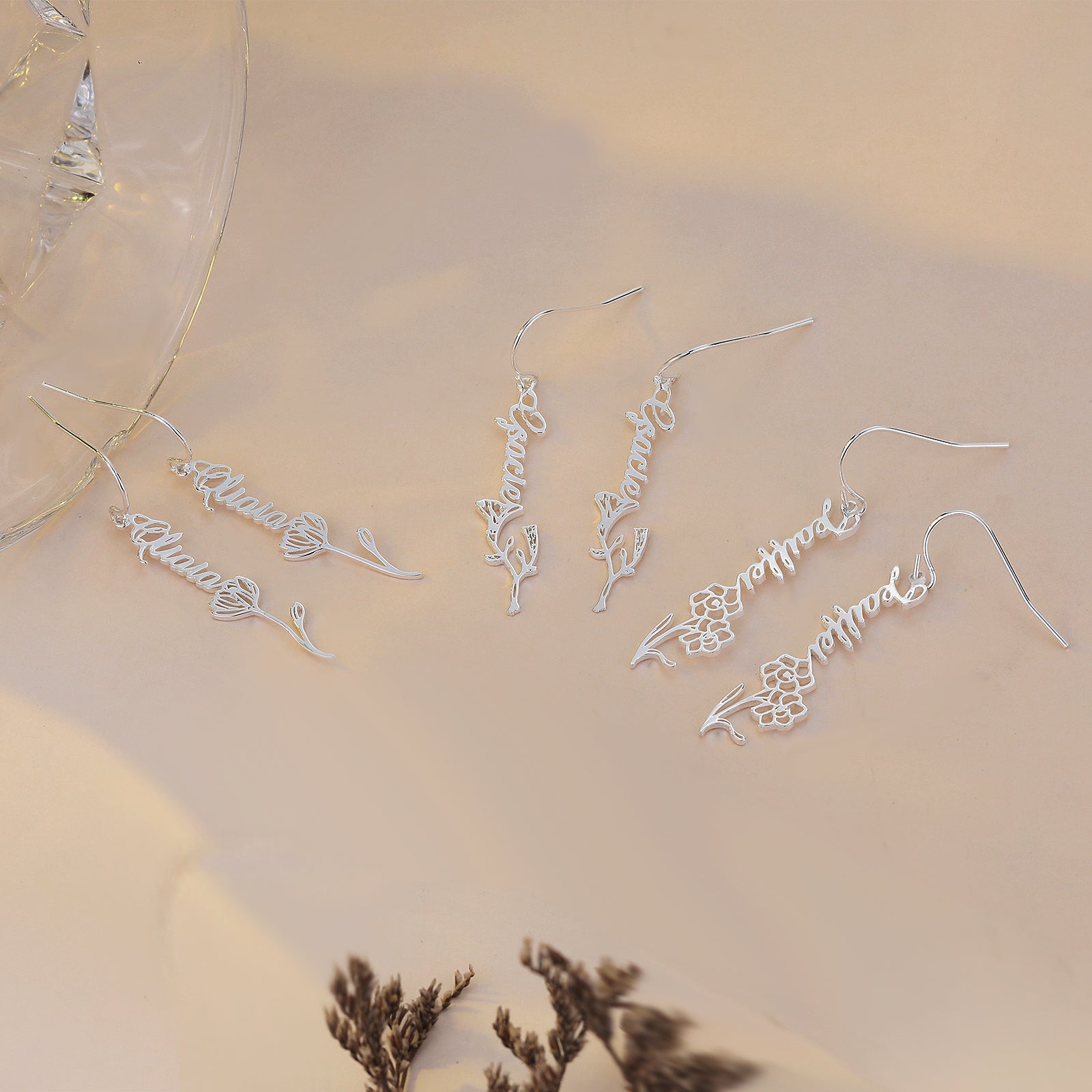 925 Sterling Silver Custom Birthflower Earrings