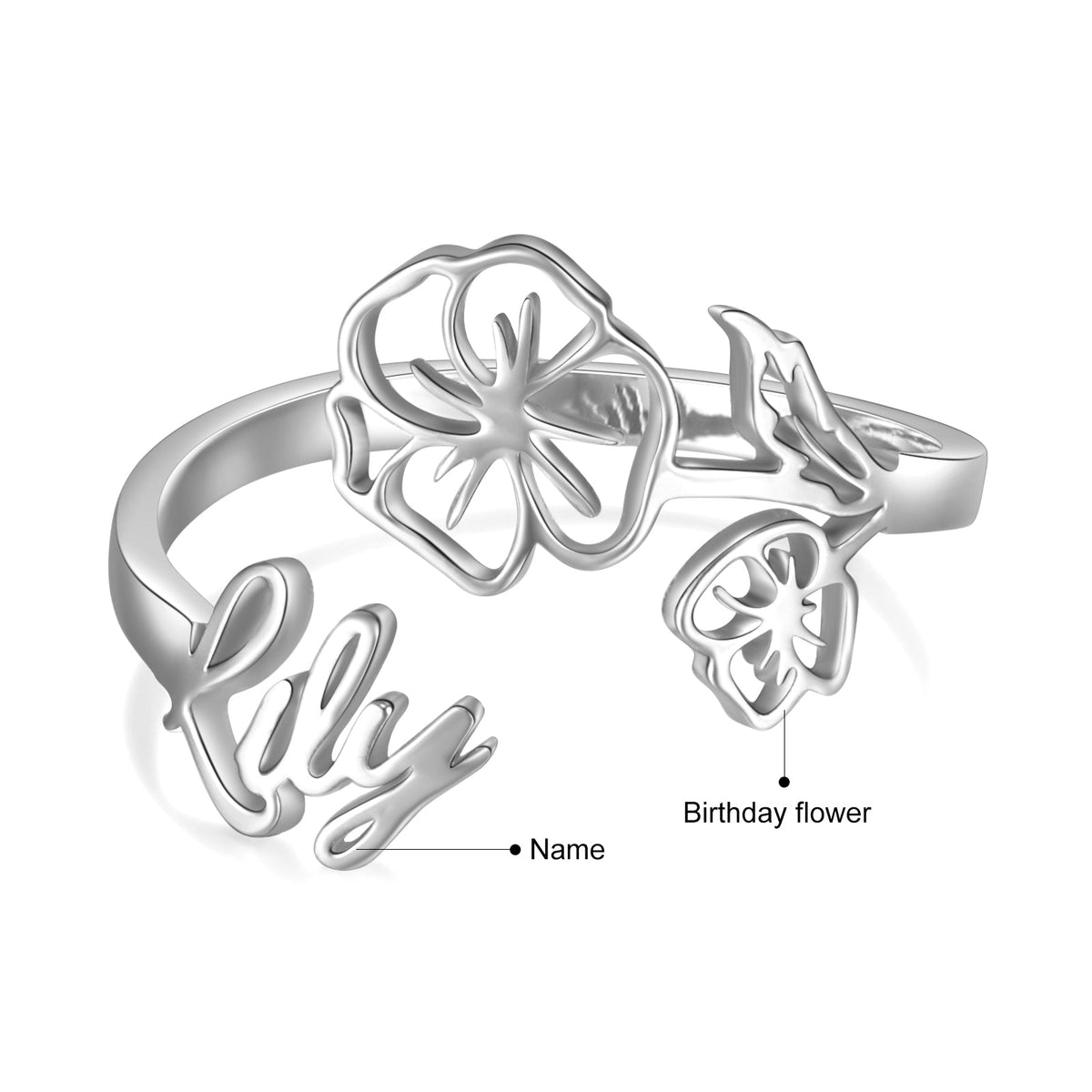 925 Sterling Silver Custom Birthflower Ring