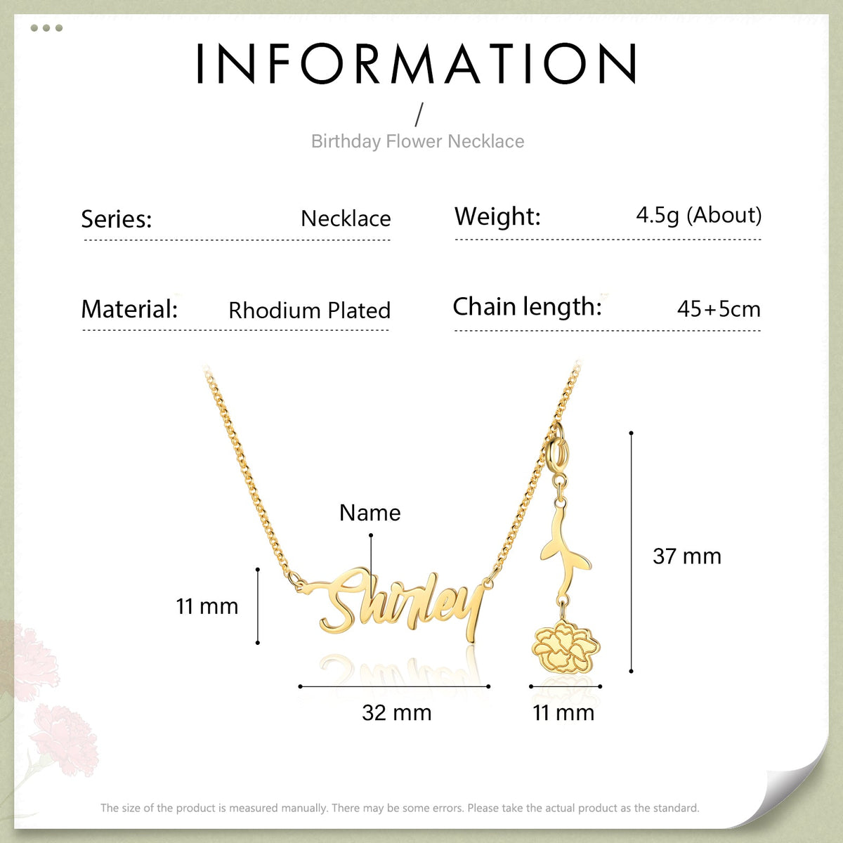 925 Sterling Silver Custom Birthflower Necklace
