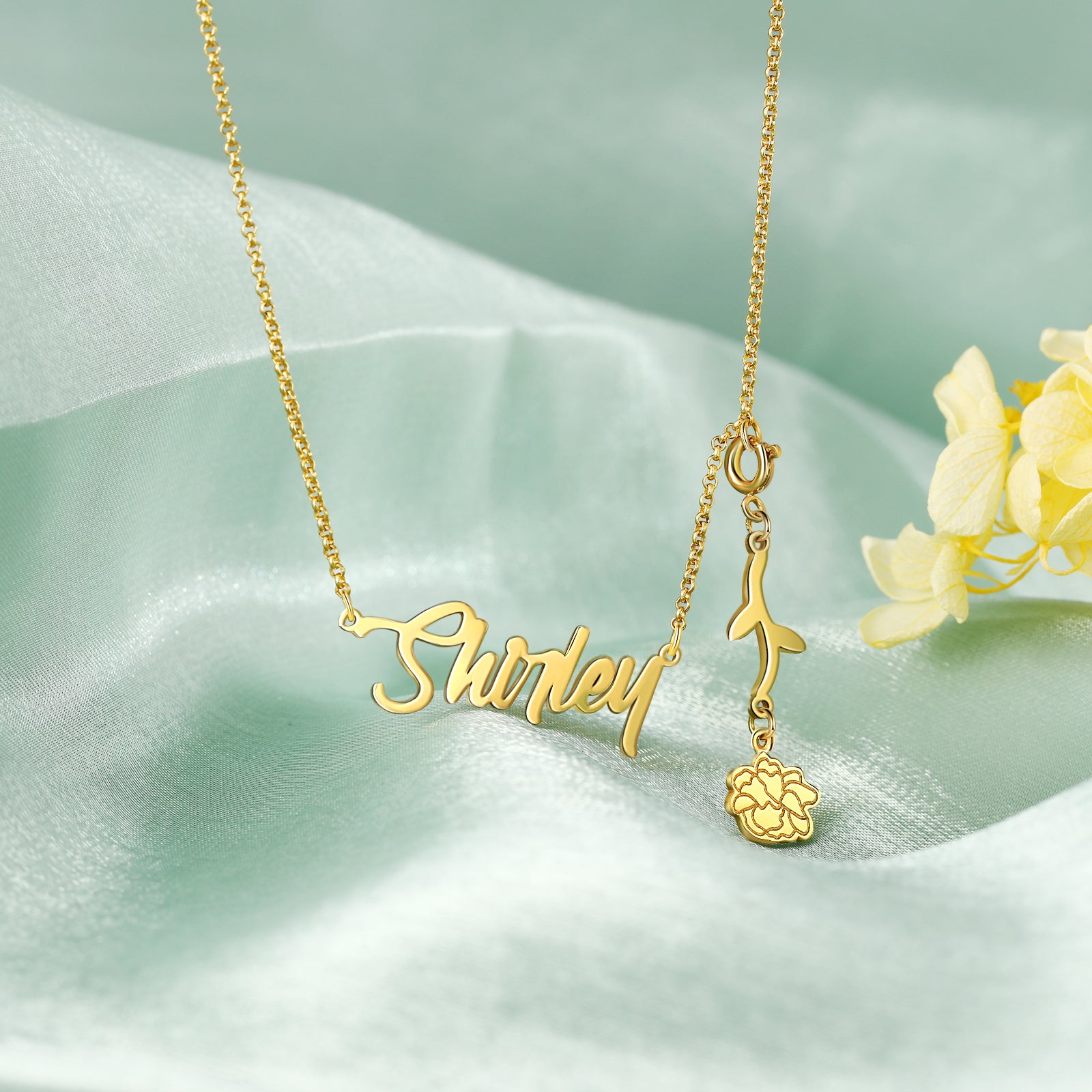 925 Sterling Silver Custom Birthflower Necklace