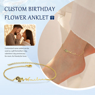 Custom Name Anklet with Birthflower