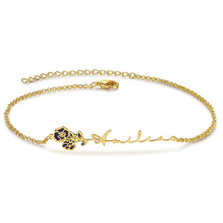 Custom Name Anklet with Birthflower