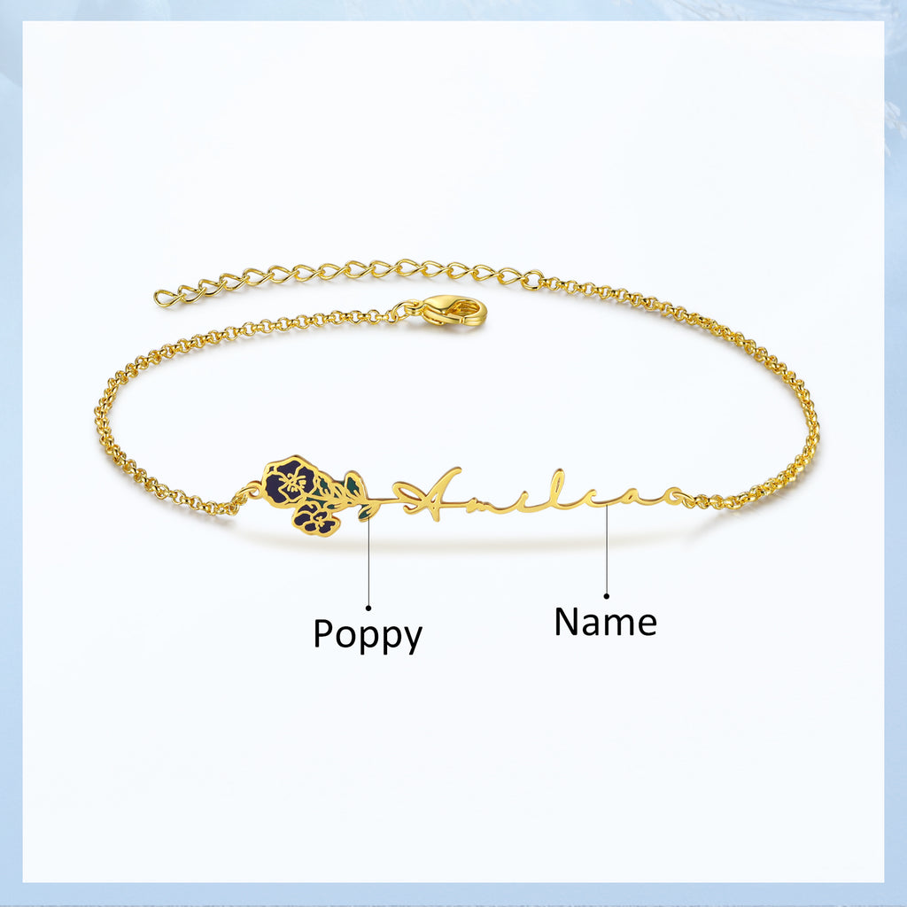 Custom Name Anklet with Birthflower