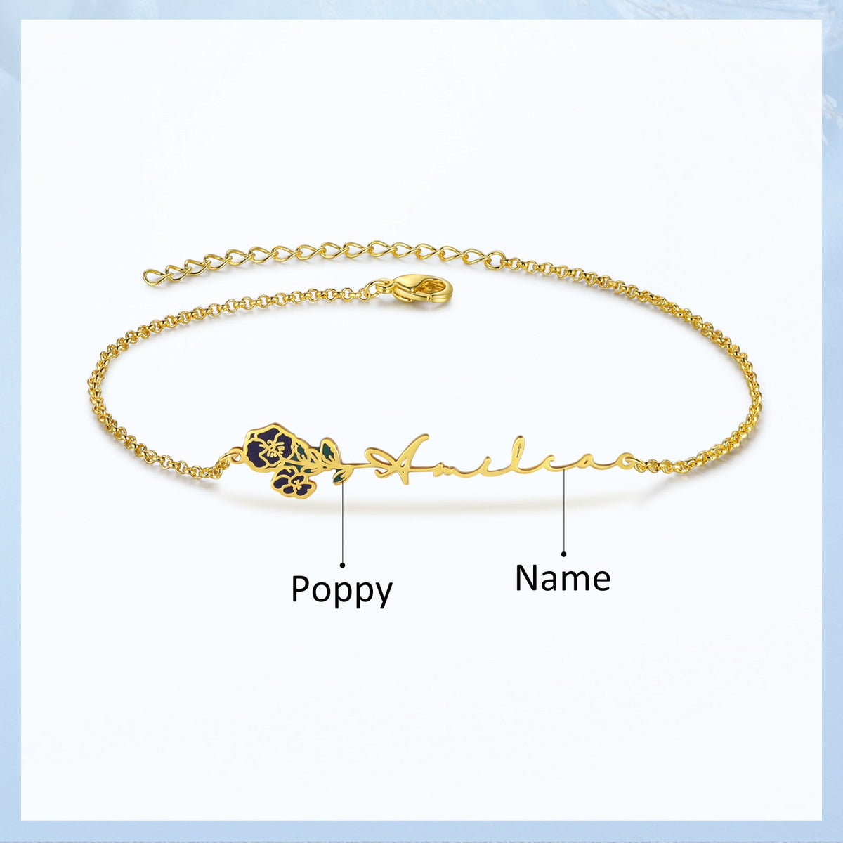 Custom Name Anklet with Birthflower