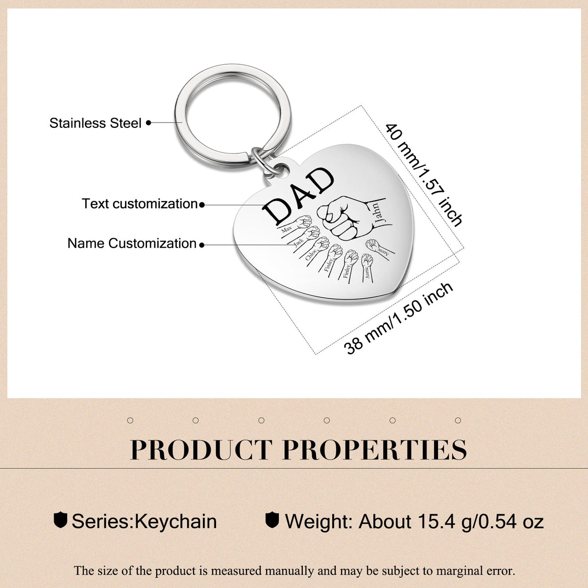 Custom Stainless Steel Heart Keychain