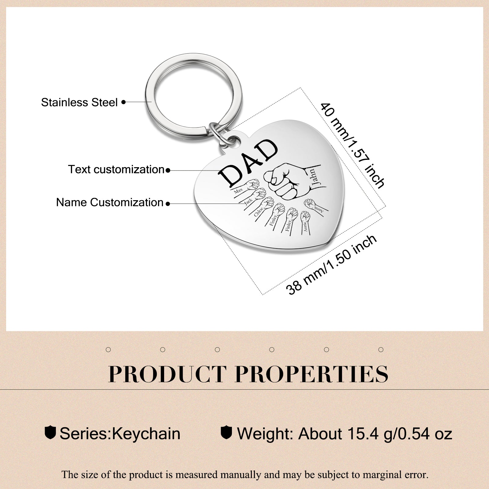 Custom Stainless Steel Heart Keychain