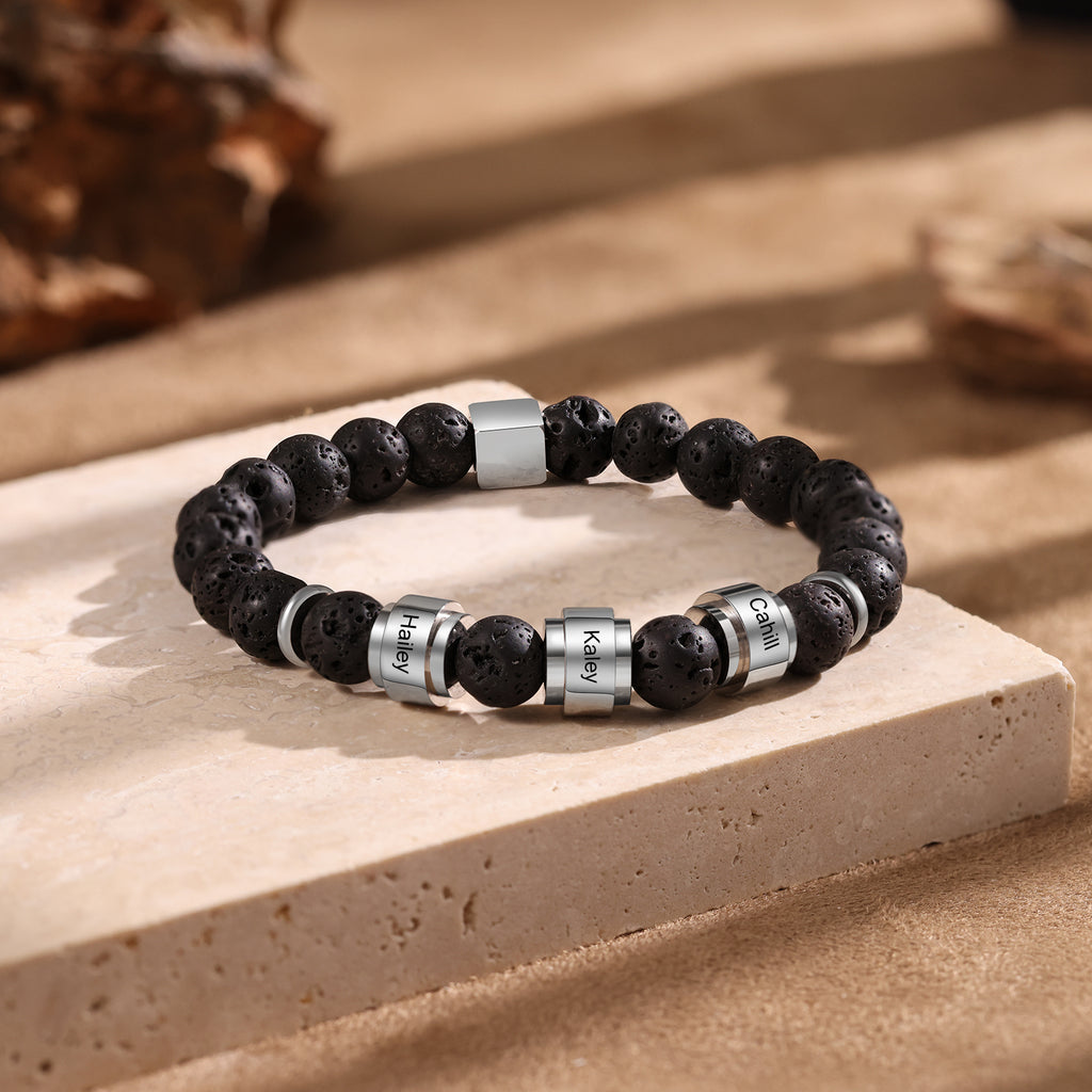 Custom Name Volcanic Stone Bracelet