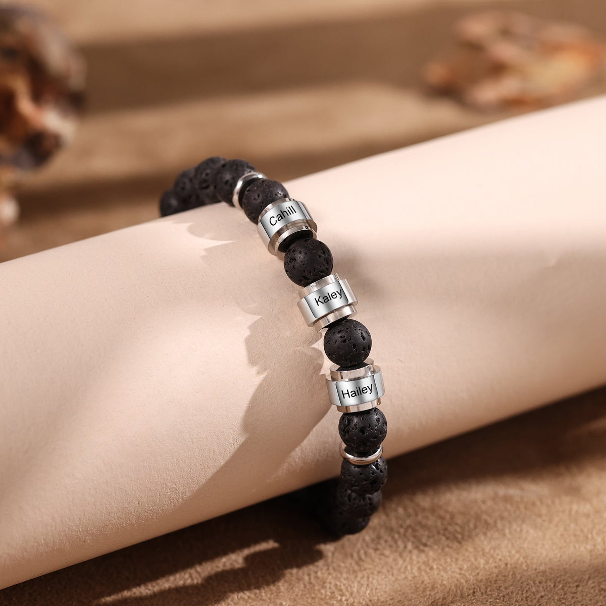 Custom Name Volcanic Stone Bracelet