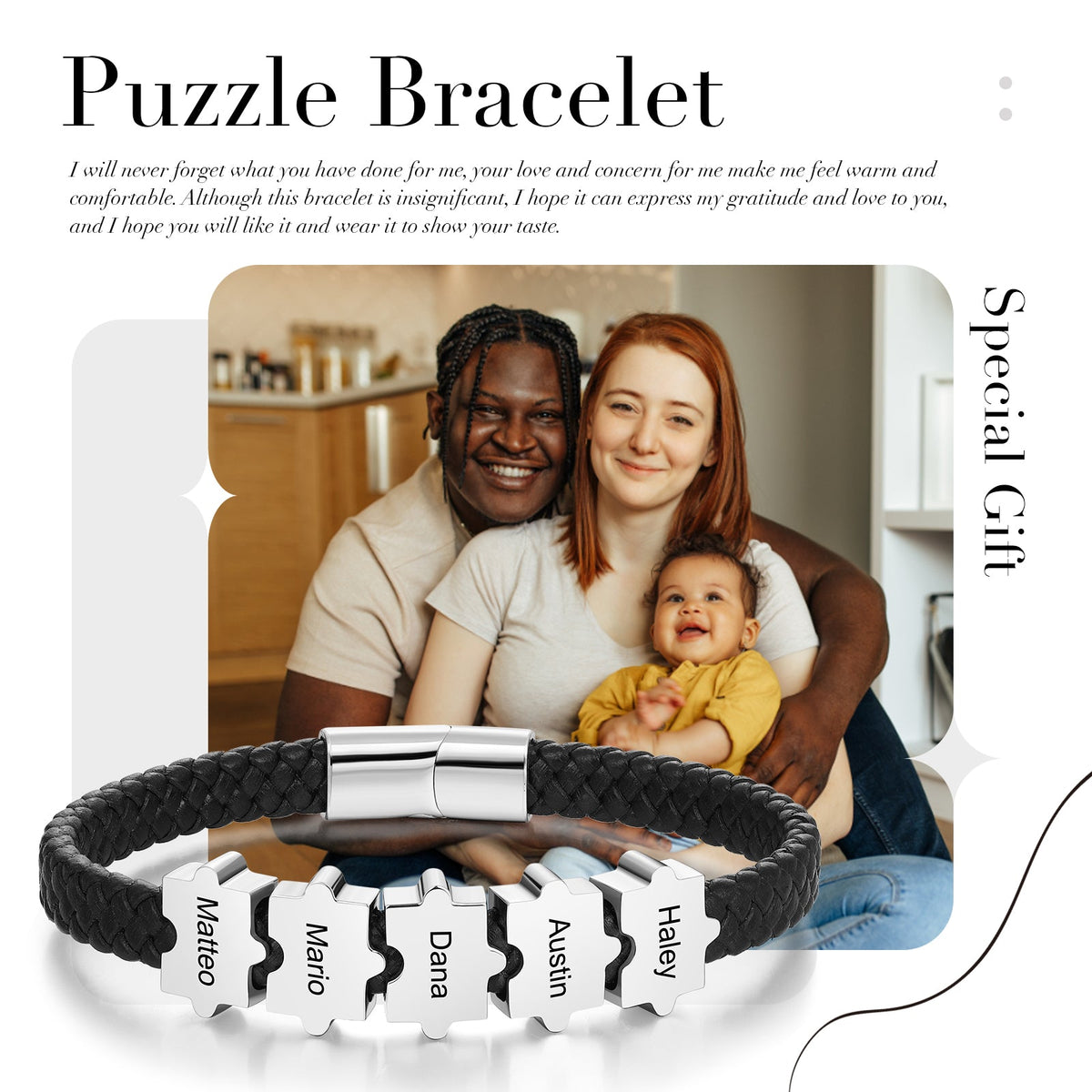 Custom Puzzle Leather Bracelet