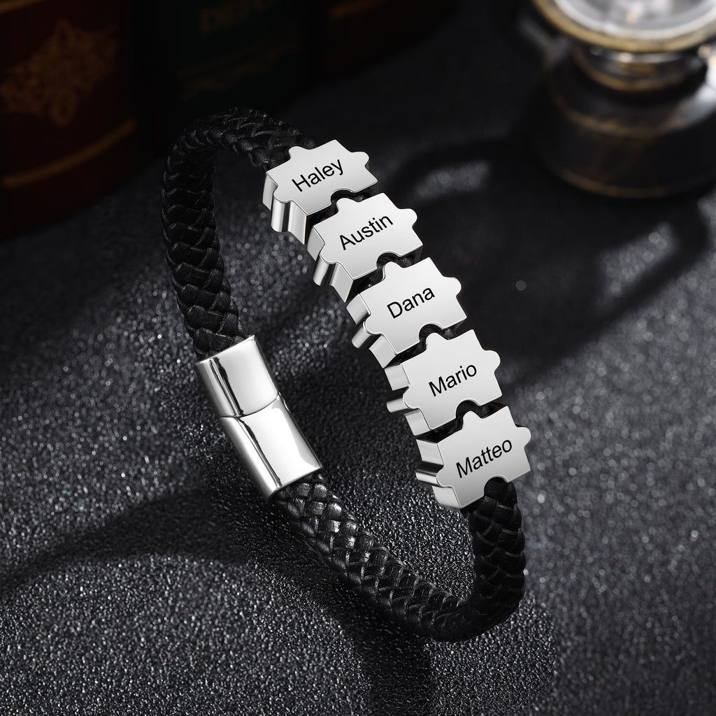 Custom Puzzle Leather Bracelet