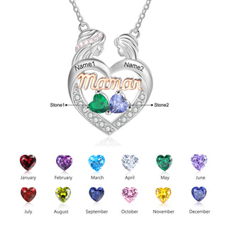 Custom Mama Heart Necklace with Mother and Daughter