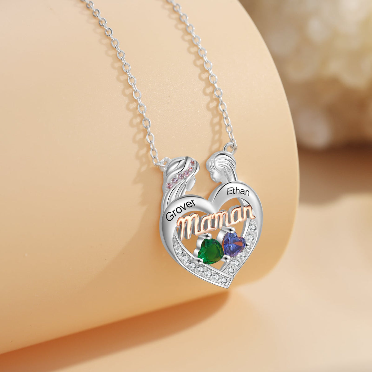 Custom Mama Heart Necklace with Mother and Daughter