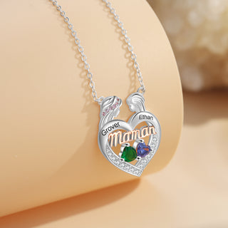 Custom Mama Heart Necklace with Mother and Daughter
