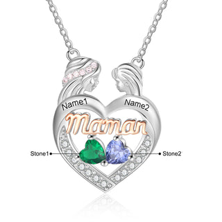 Custom Mama Heart Necklace with Mother and Daughter