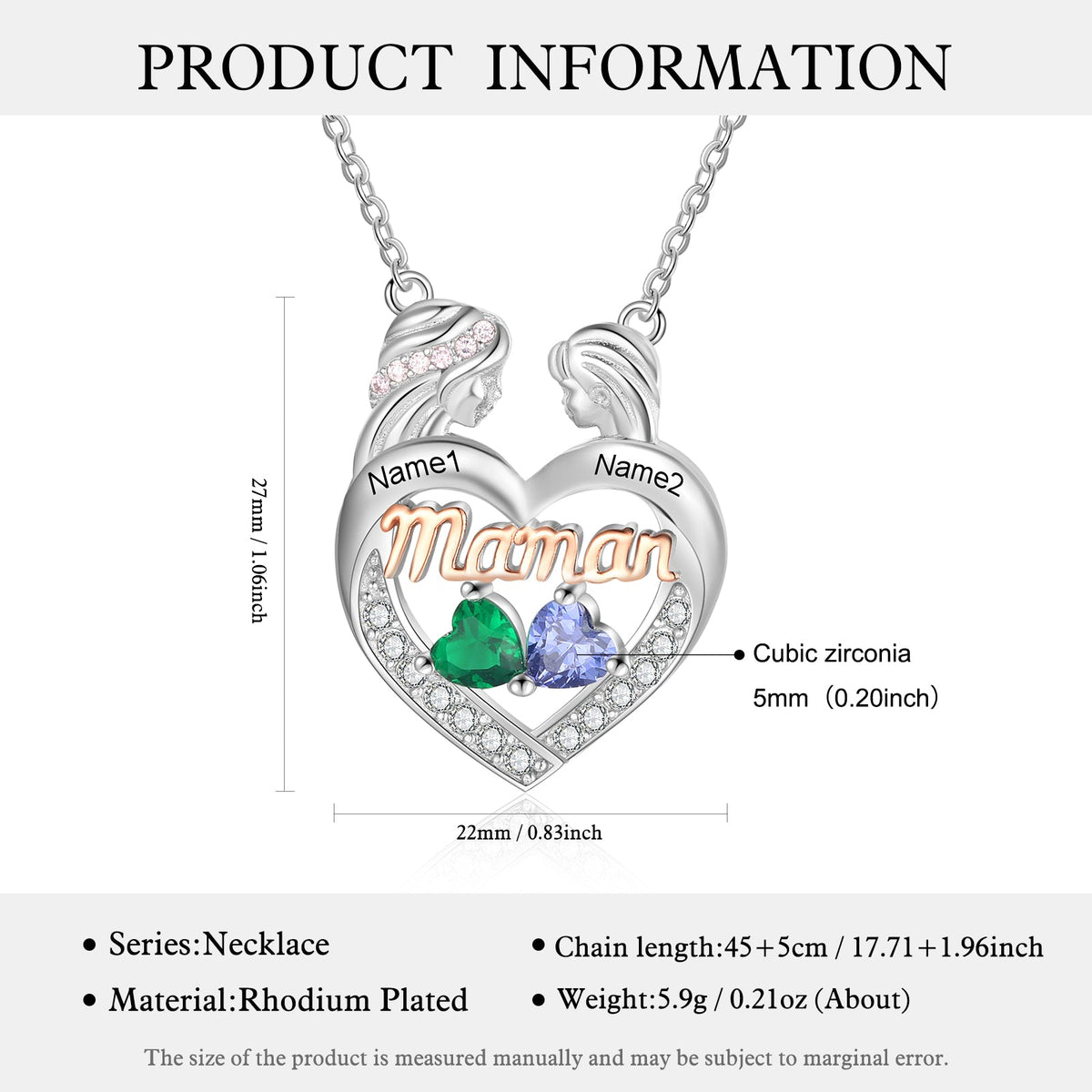 Custom Mama Heart Necklace with Mother and Daughter