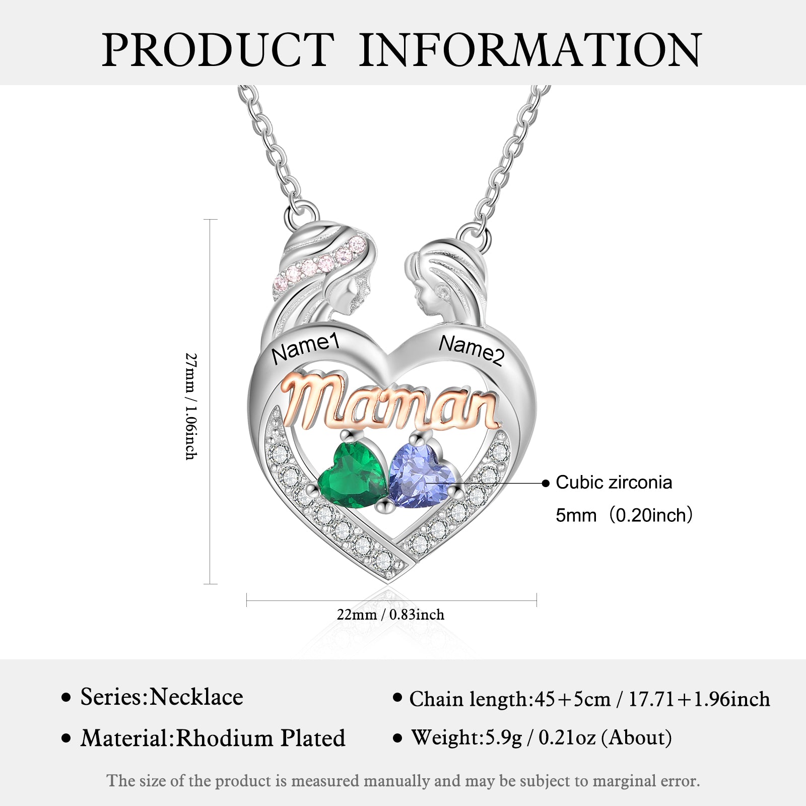 Custom Mama Heart Necklace with Mother and Daughter