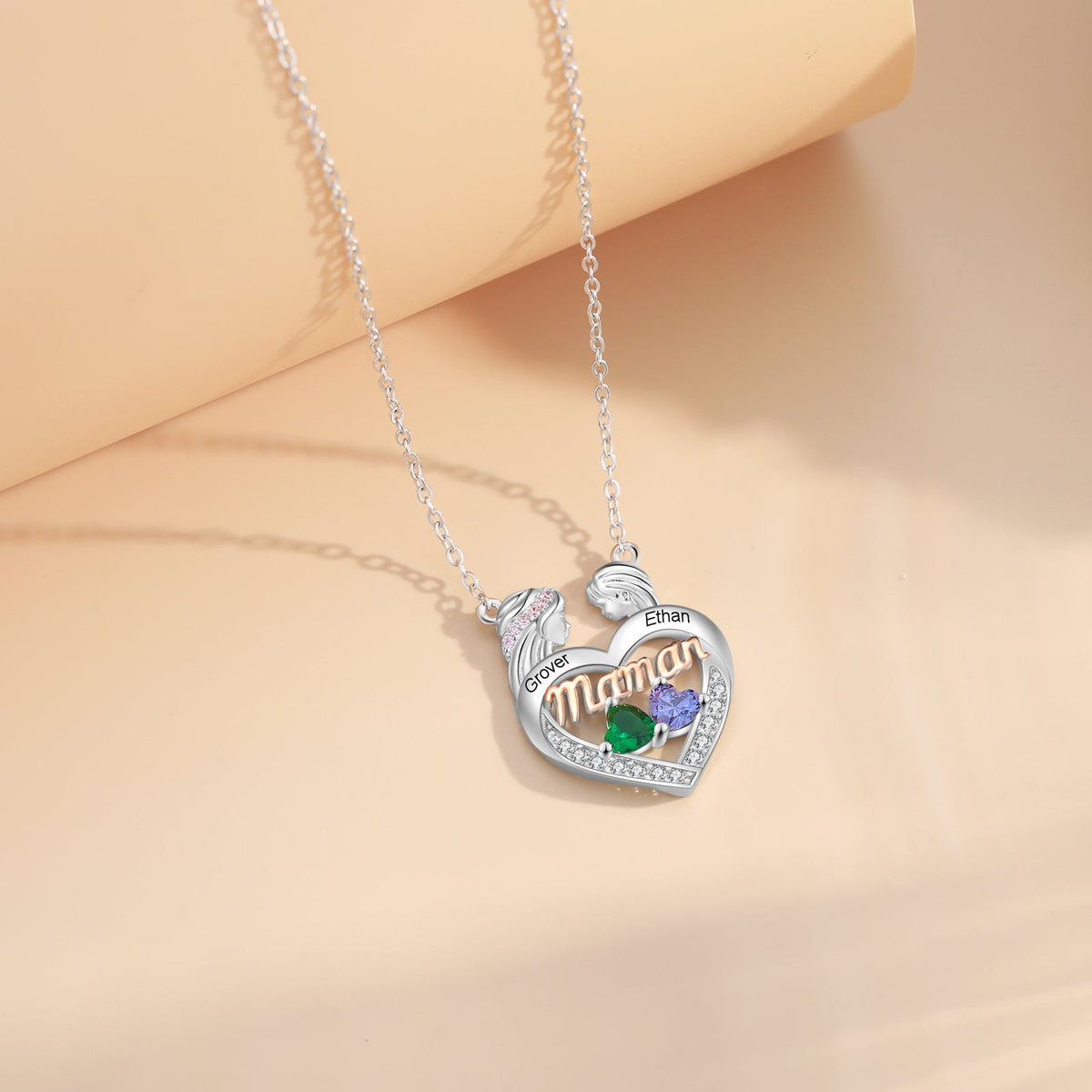 Custom Mama Heart Necklace with Mother and Daughter