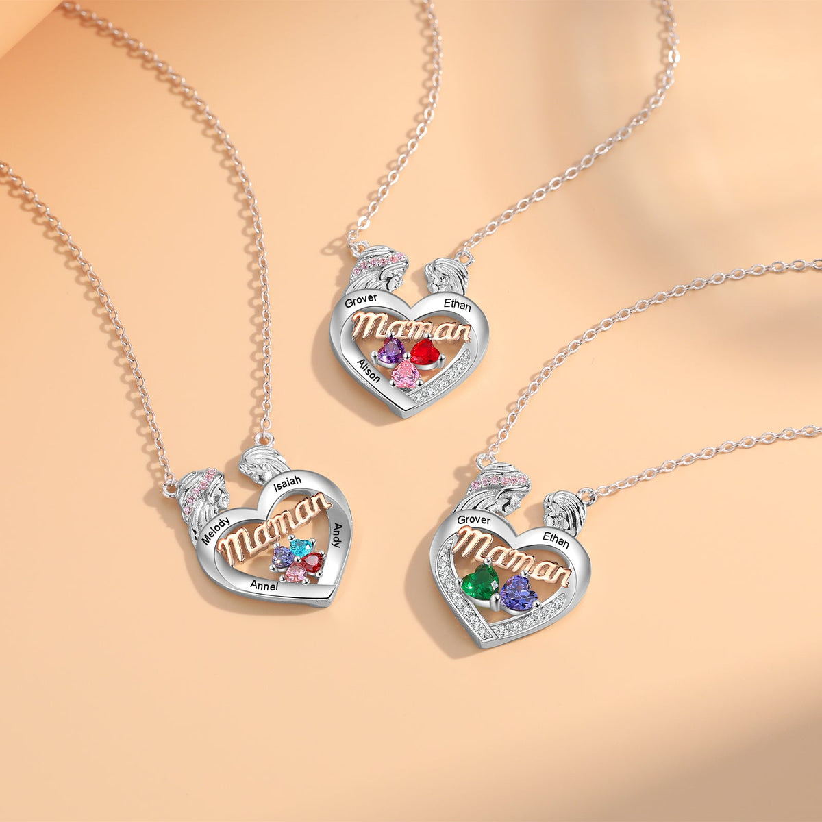Custom Mama Heart Necklace with Mother and Daughter