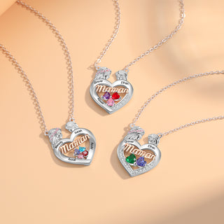 Custom Mama Heart Necklace with Mother and Daughter