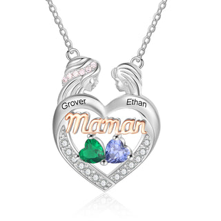 Custom Mama Heart Necklace with Mother and Daughter
