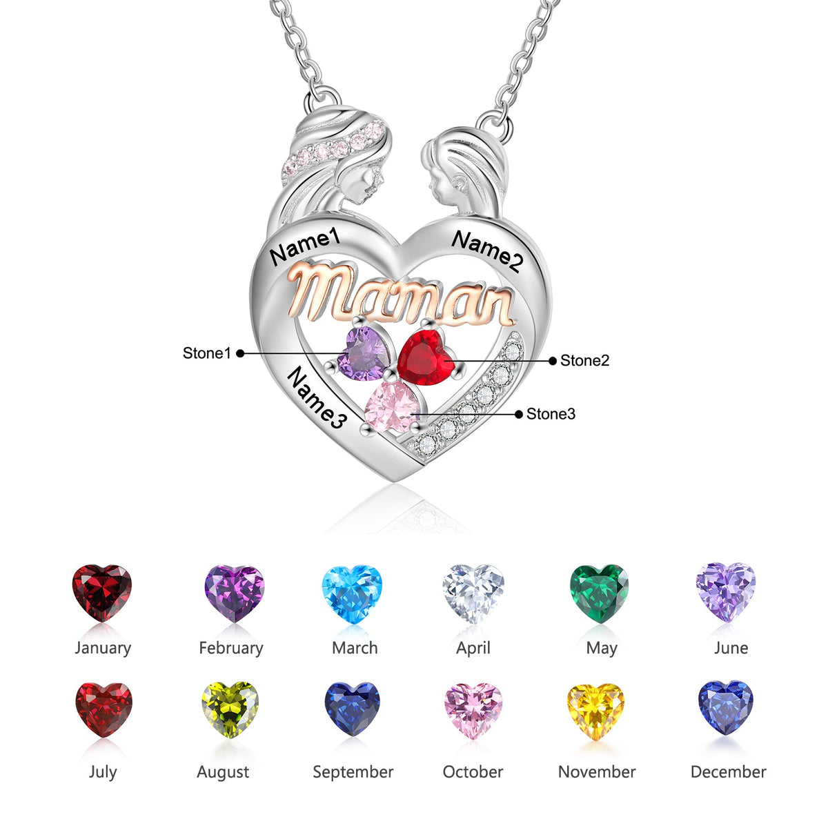 Custom Mama Heart Necklace with Mother and Daughter
