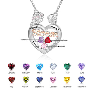 Custom Mama Heart Necklace with Mother and Daughter