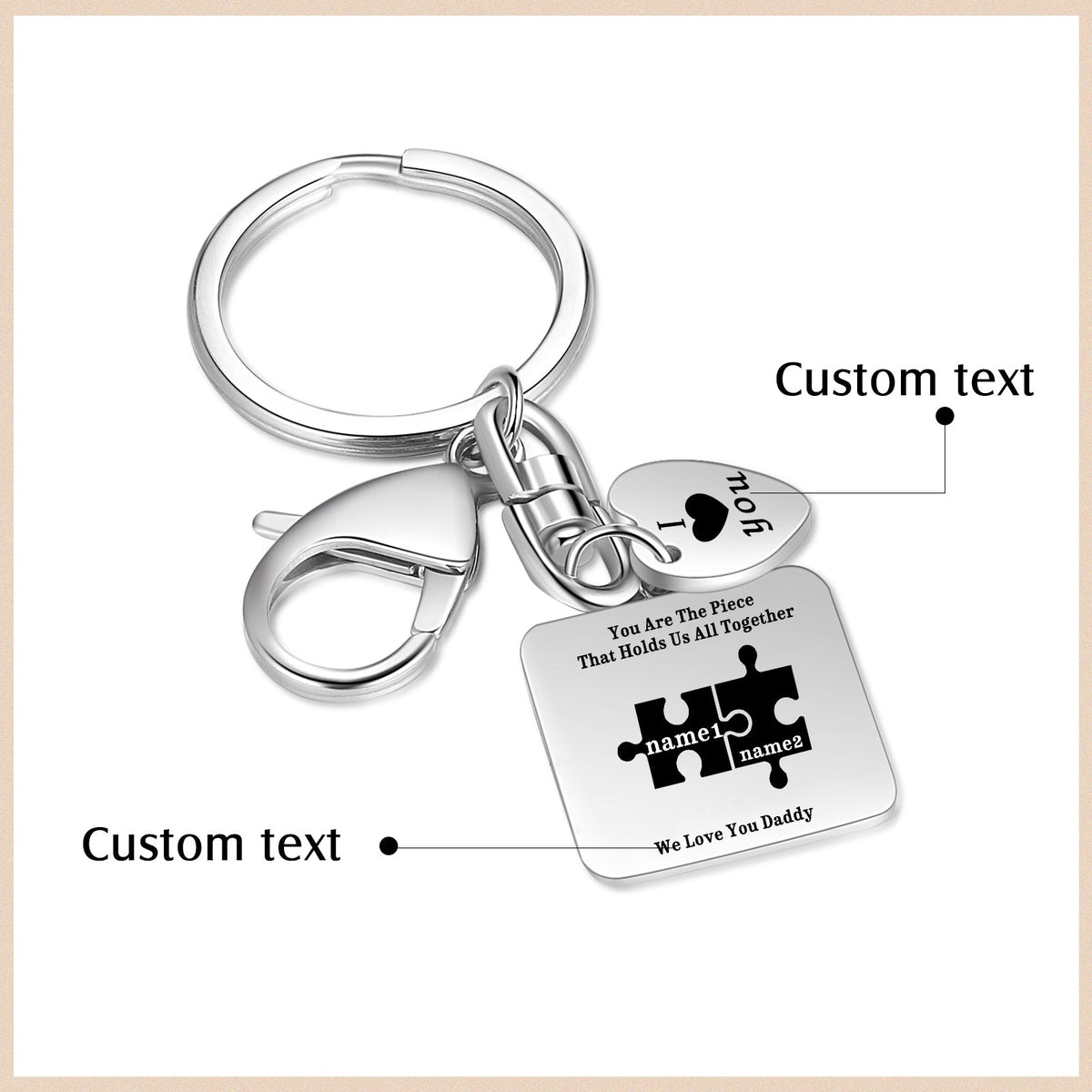Custom Stainless Steel Keychain with Heart Charm