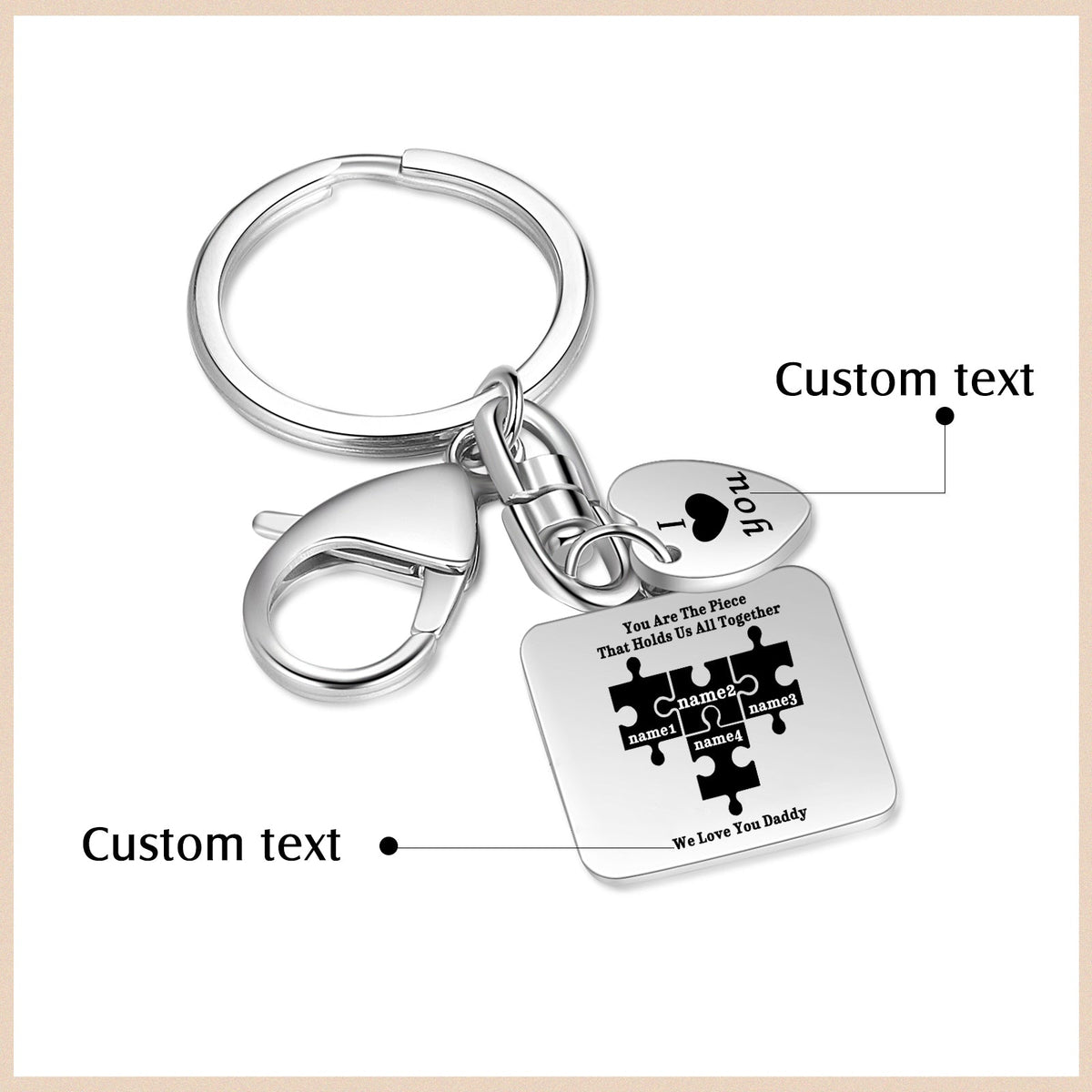 Custom Stainless Steel Keychain with Heart Charm