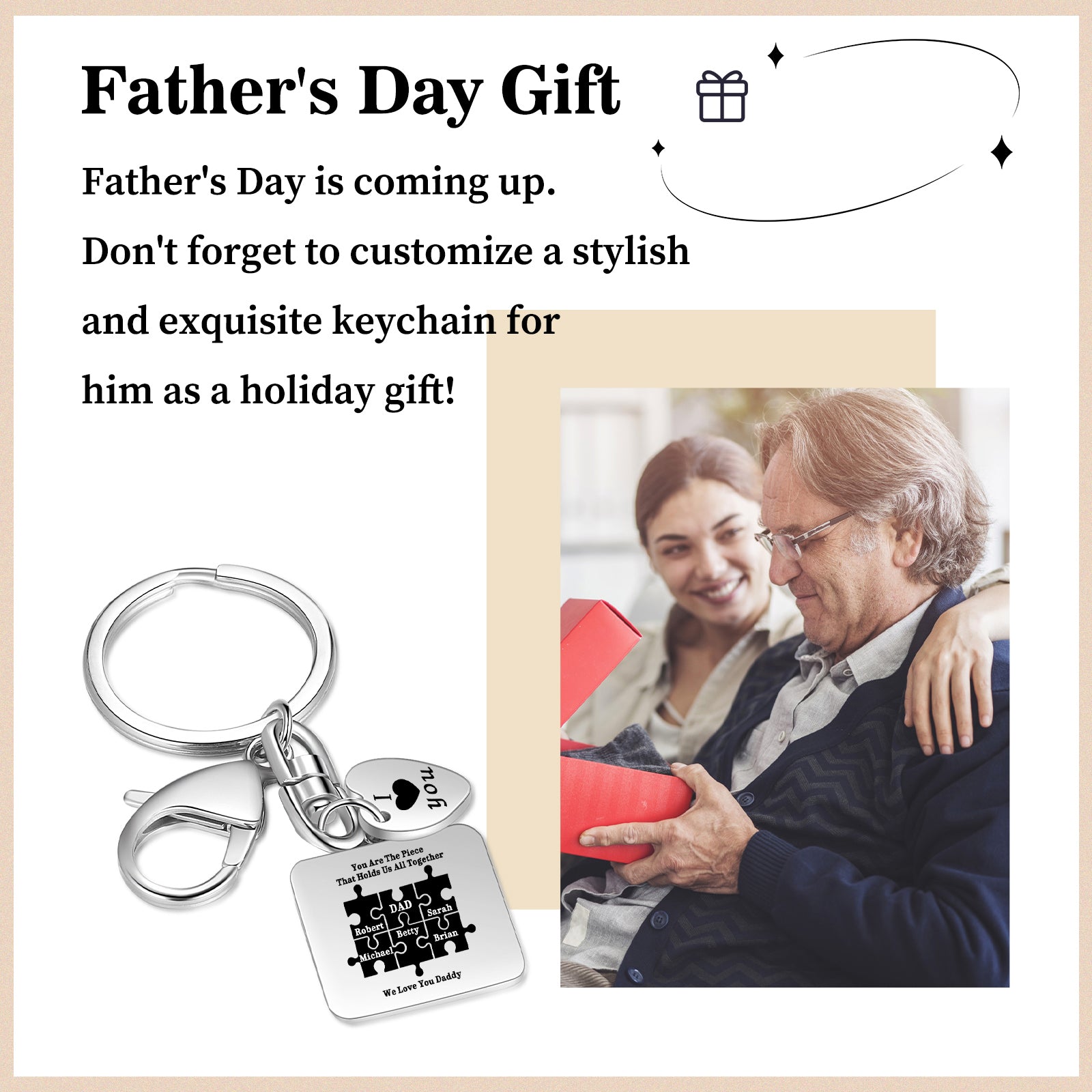 Custom Stainless Steel Keychain with Heart Charm