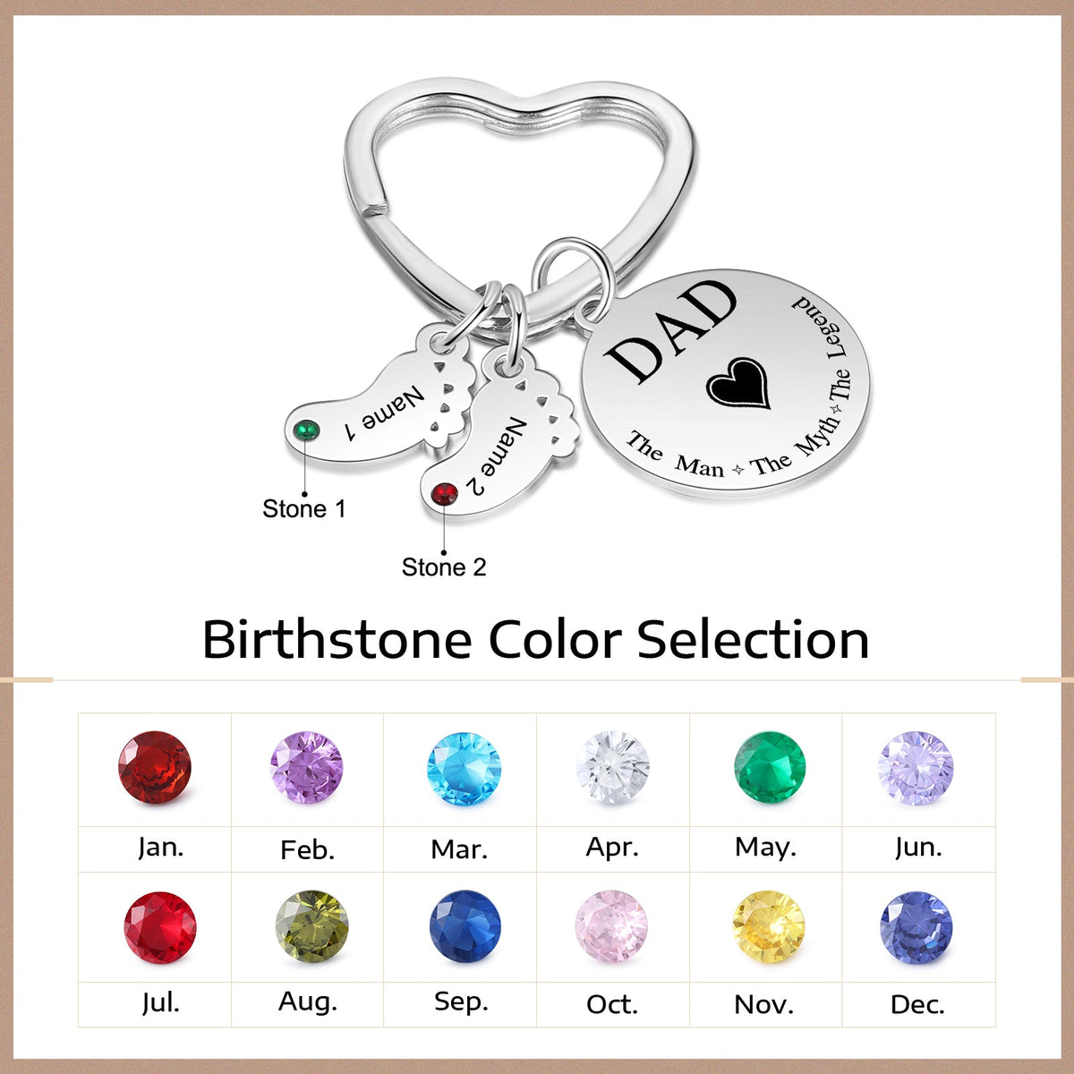 Custom Stainless Steel keychain with Baby Feet Charm