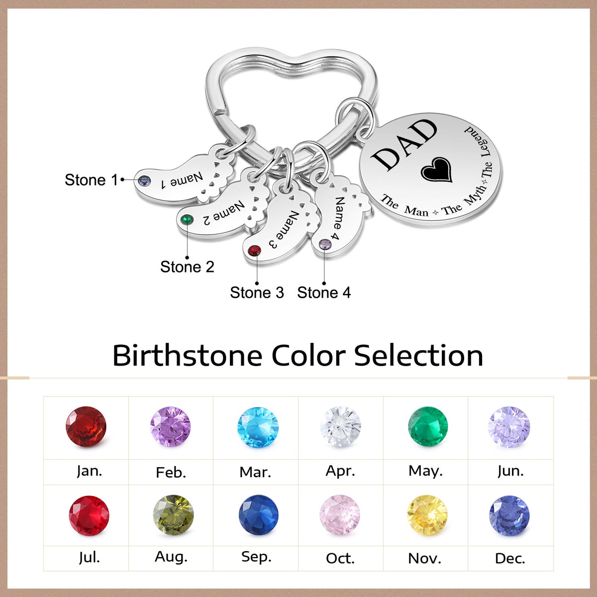 Custom Stainless Steel keychain with Baby Feet Charm