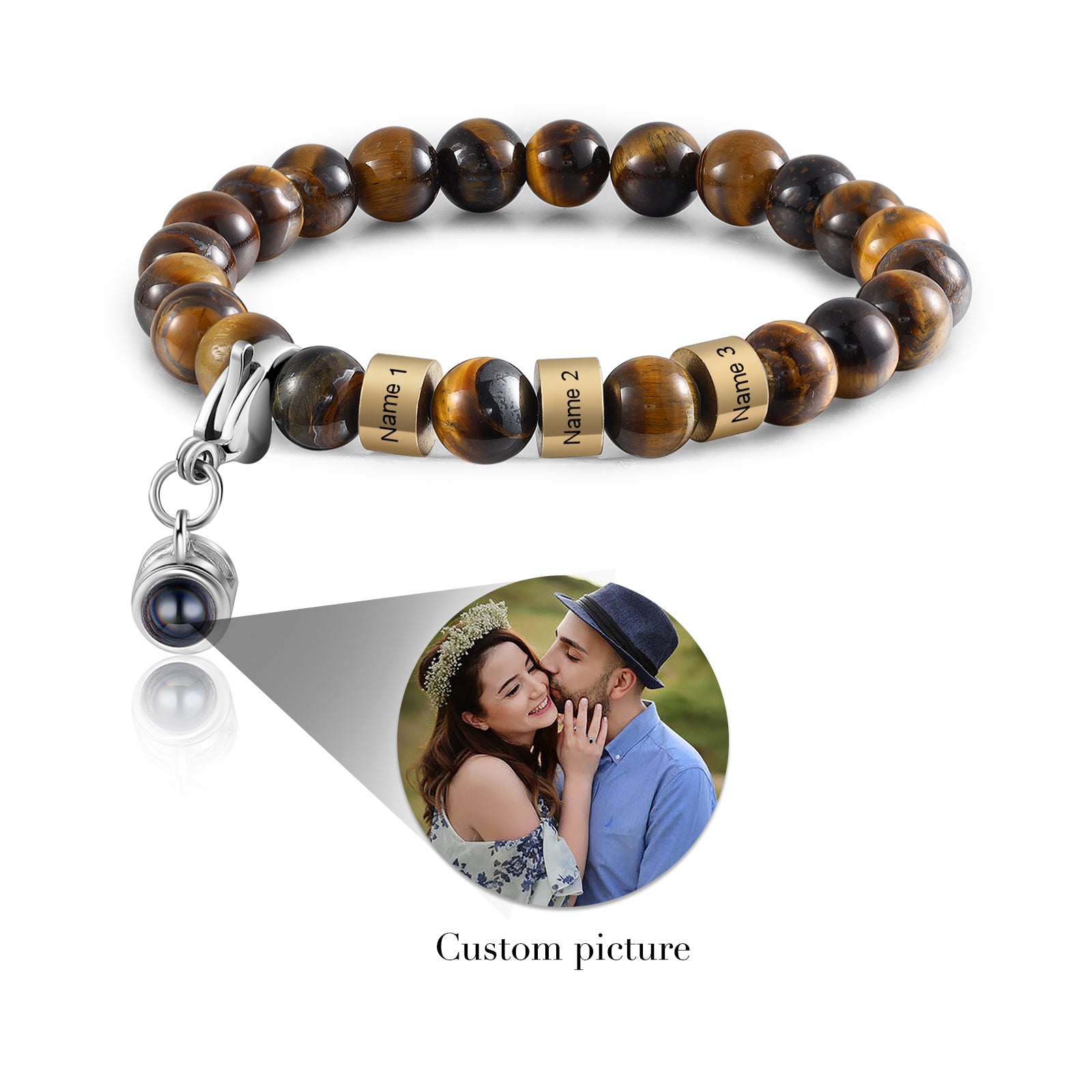 Personlized Photo Projection Tiger Eye Bracelet